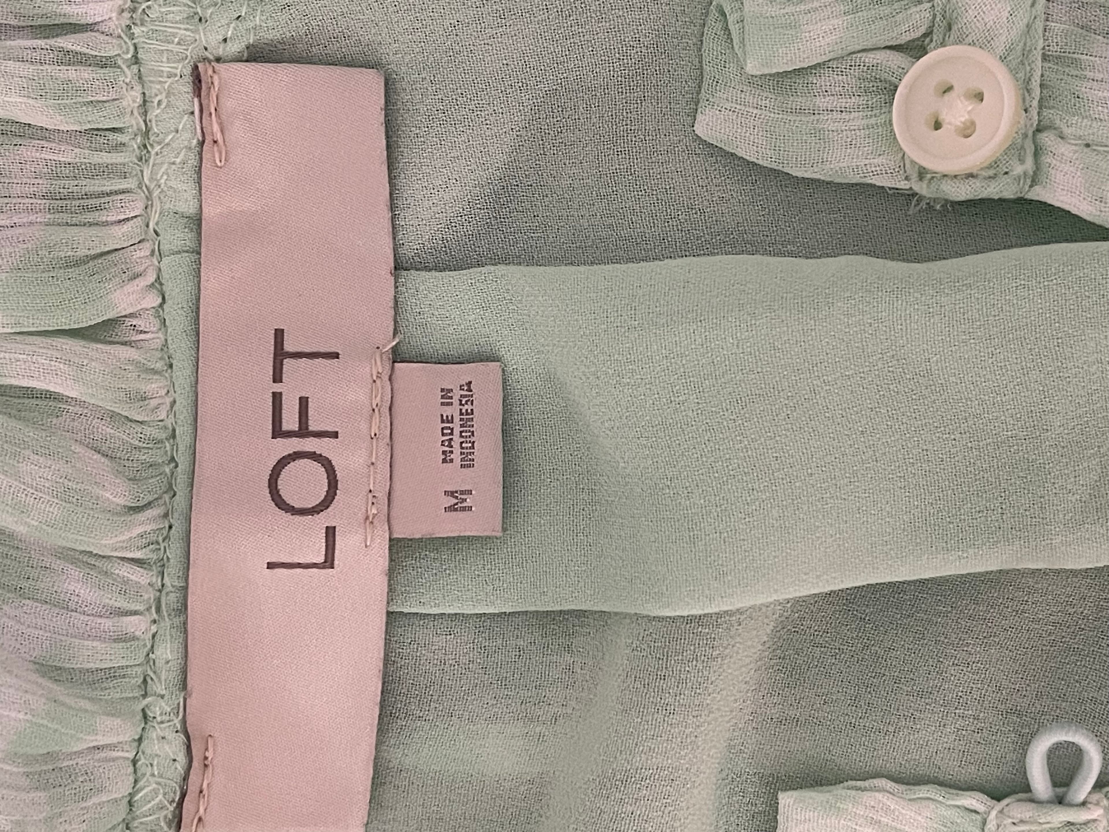 LOFT Women’s Green White L/S Ruffled Blouse Top - Thumbnail 14