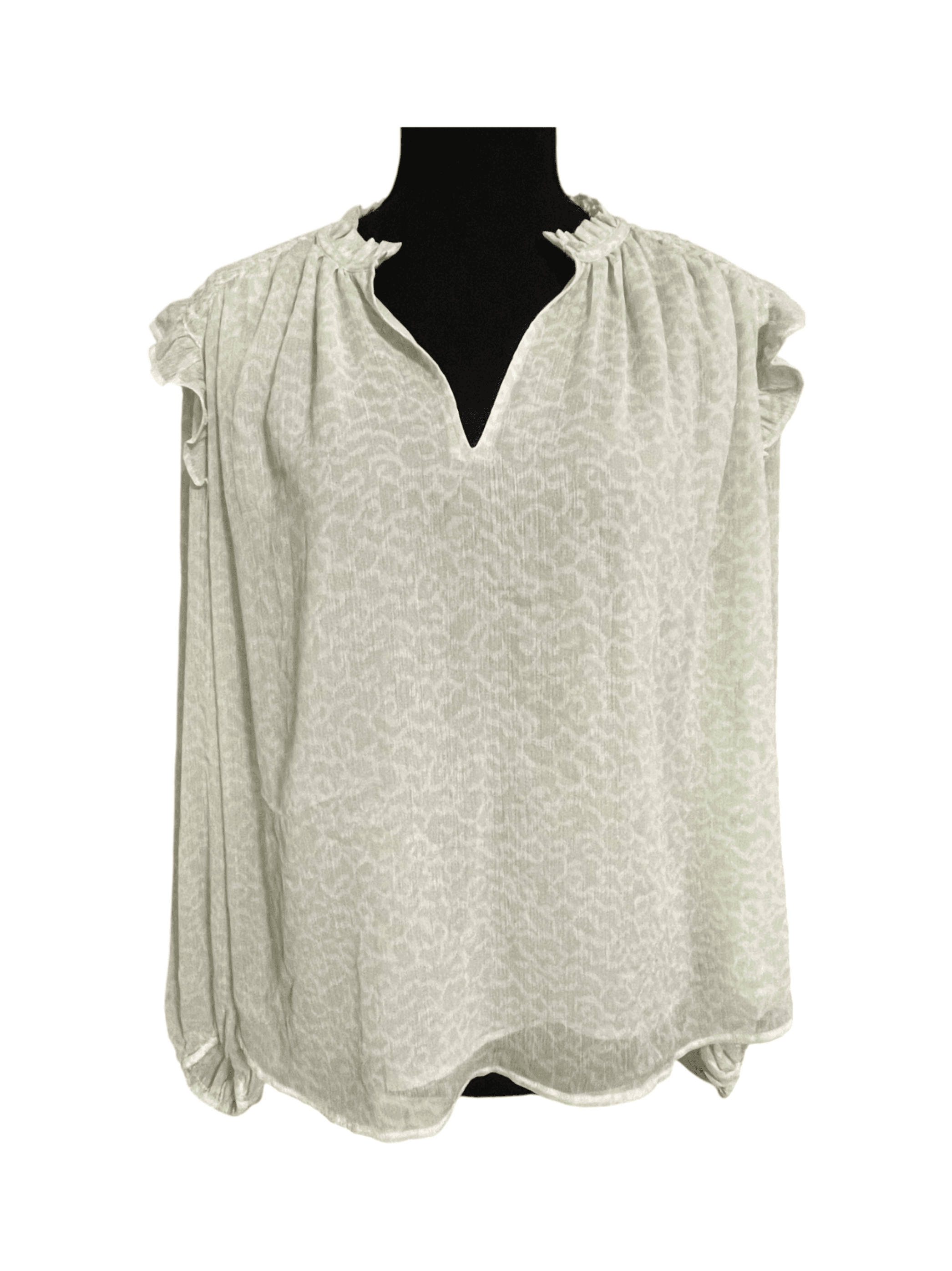 LOFT Women’s Green White L/S Ruffled Blouse Top - Thumbnail 4
