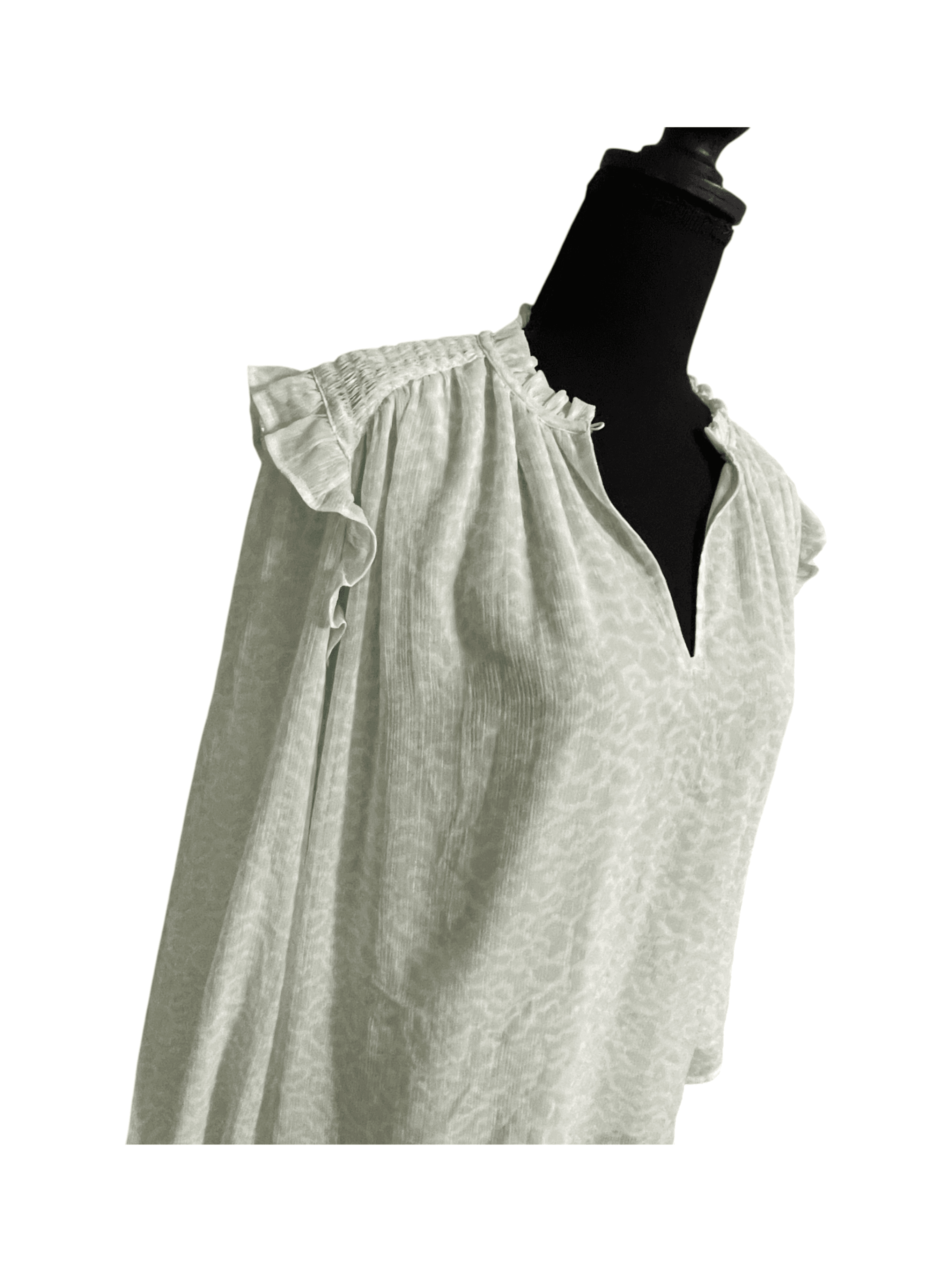 LOFT Women’s Green White L/S Ruffled Blouse Top - Thumbnail 3