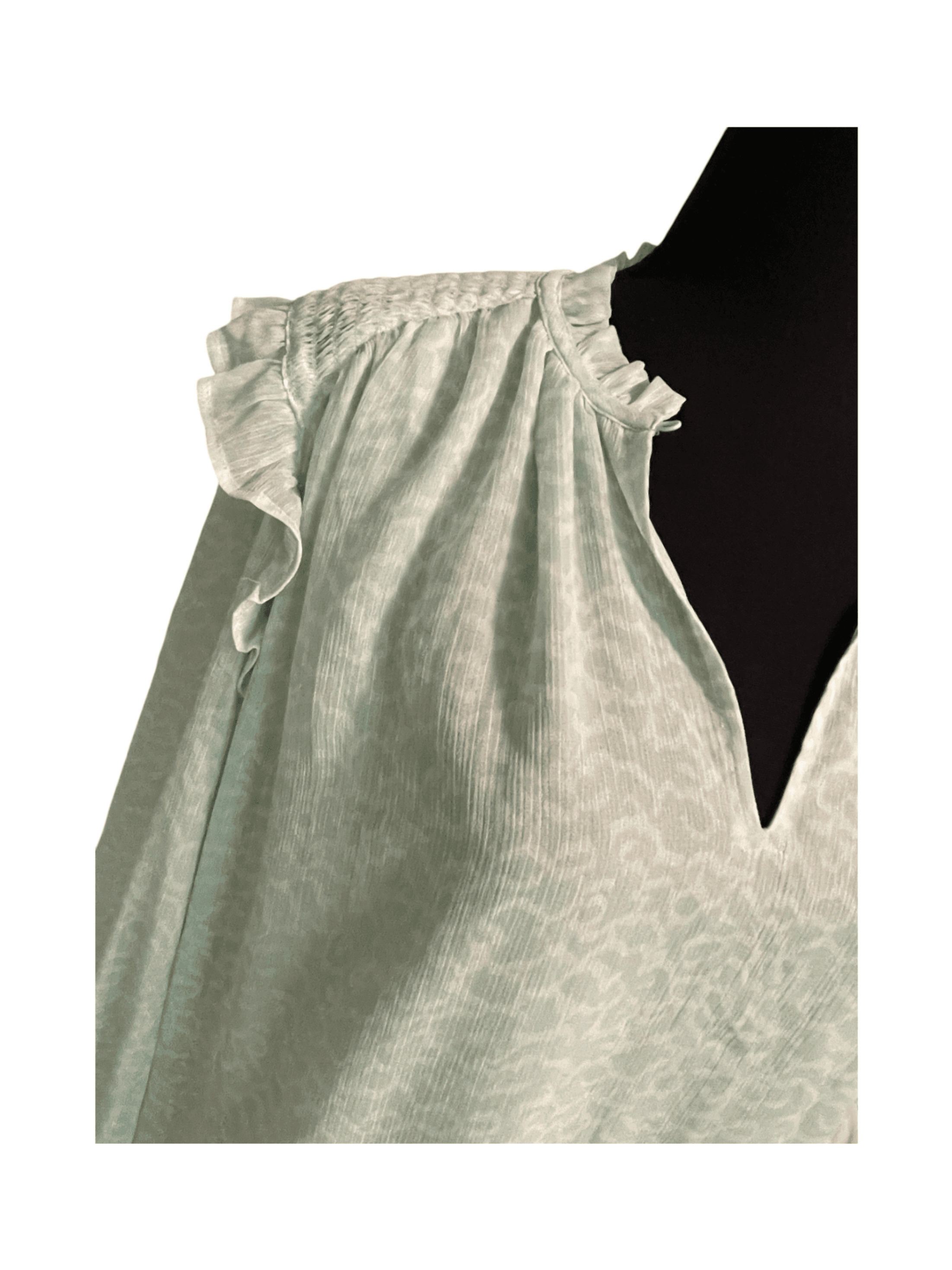 LOFT Women’s Green White L/S Ruffled Blouse Top - Thumbnail 2