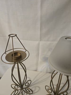 Pair of Vintage Brass Candle Holders with Frosted Glass Shades - Thumbnail 3