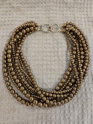 Vintage Multi-strand Gold Tone Matte Beads Statement Necklace - Image 1
