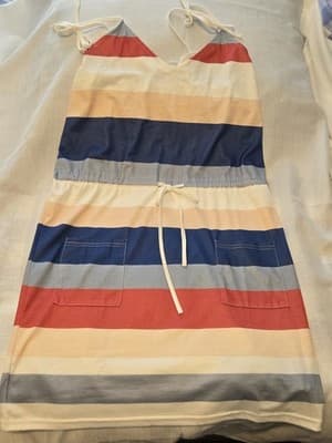 Womens Strapless Boho Mini Dress Size Large NWT Multicolor Stripe Beach Cover Up - Image 1