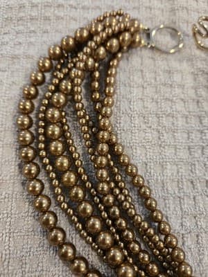 Vintage Multi-strand Gold Tone Matte Beads Statement Necklace - Thumbnail 4