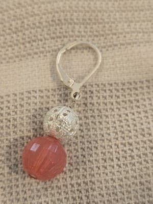 Vintage Silver Tone And Pink Bead Dangle Earrings - Thumbnail 3
