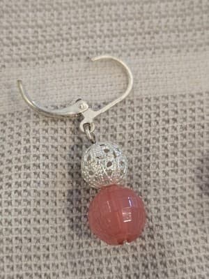 Vintage Silver Tone And Pink Bead Dangle Earrings - Thumbnail 2