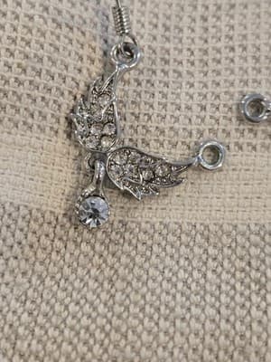 Vintage inspired angel wing earrings. Clear crystal stones, beautiful sparkle. - Thumbnail 2