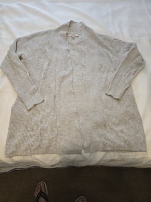 Loft Grey Long Open Front Cardigan Sweater Women's Size Medium - Image 1