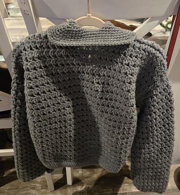 Handmade Chunky Crochet Gray Cardigan Sweater for Women - Image 1