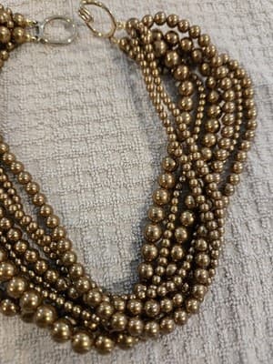Vintage Multi-strand Gold Tone Matte Beads Statement Necklace - Thumbnail 5