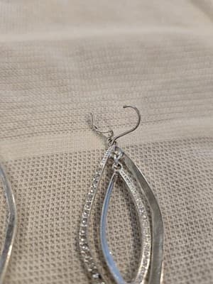 Vintage Style Rhinestone Teardrop Chandelier Earrings Silver Tone Dangle - Thumbnail 3