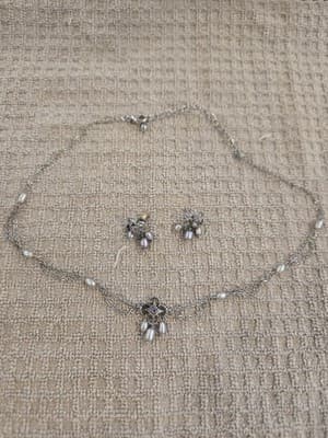 Vintage Pearl and Rhinestone Necklace and Earring Set Faux Pearl - Image 1