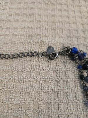 Vintage Multi-Strand Blue and Black Beaded Necklace Gold Tone Clasp - Thumbnail 3