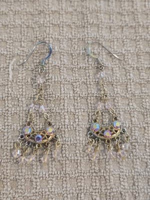 Aurora Borealis Vintage Crystal Seed Bead Chandelier Earrings - Image 1
