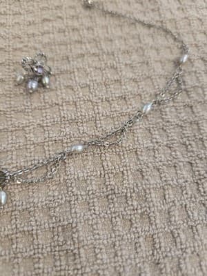 Vintage Pearl and Rhinestone Necklace and Earring Set Faux Pearl - Thumbnail 3