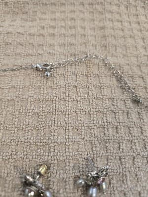 Vintage Pearl and Rhinestone Necklace and Earring Set Faux Pearl - Thumbnail 4