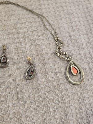 Vintage Gold-Tone Necklace and Earring Set with Amber-Colored Stones - Thumbnail 5