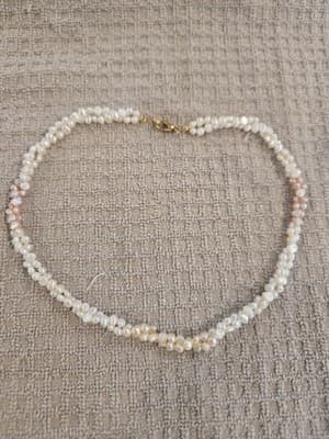 Vintage Multi-Strand Freshwater Pearl Beaded Necklace Gold Tone Clasp - Thumbnail 2