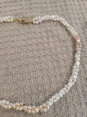 Vintage Multi-Strand Freshwater Pearl Beaded Necklace Gold Tone Clasp - Thumbnail 3