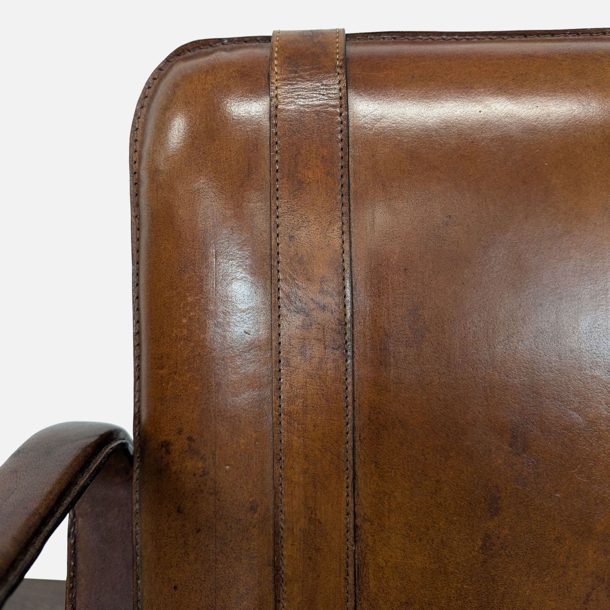 Brown Leather Buckle Lounge Chair with Curved Wooden Frame - Thumbnail 5