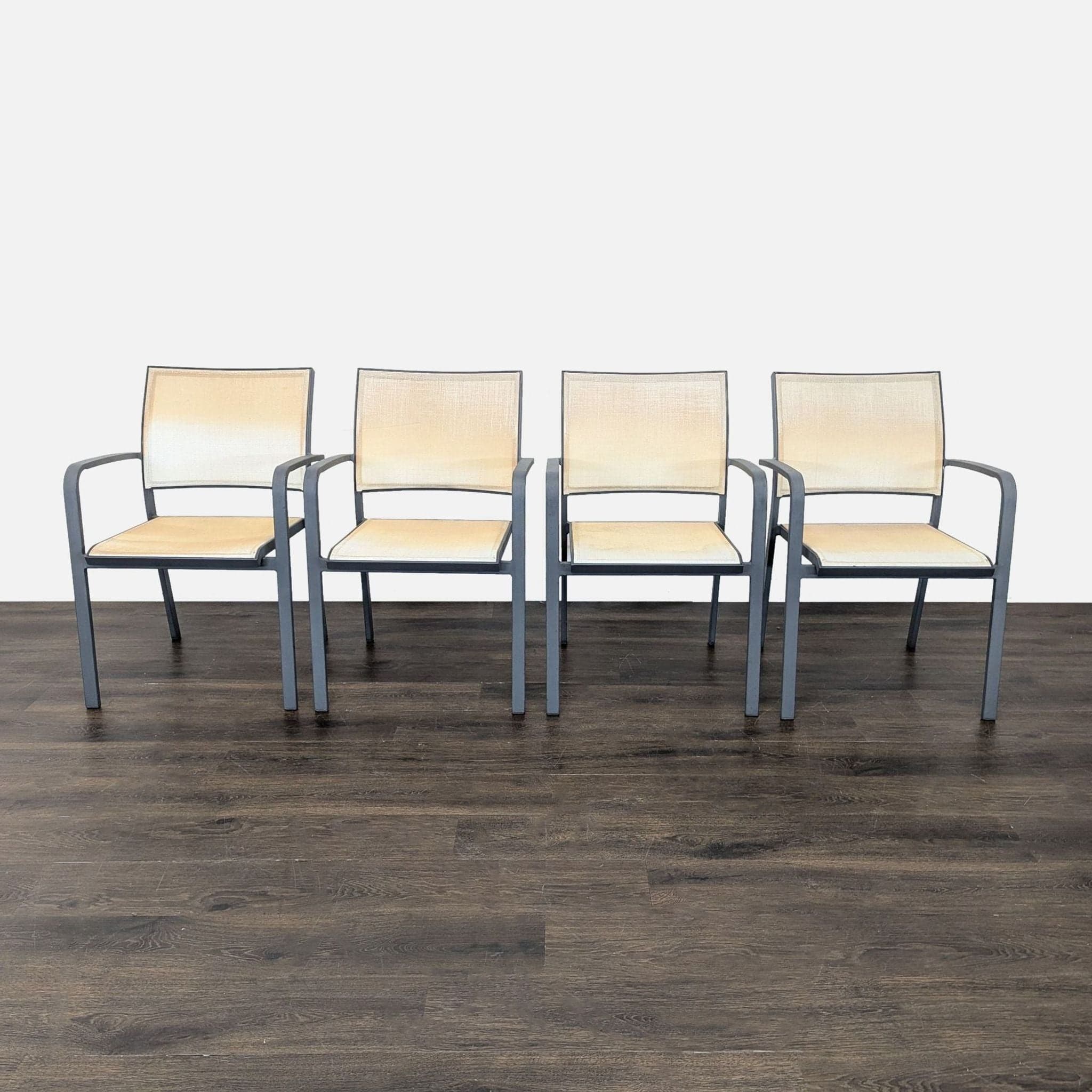 Set of 4 Modern Beige Mesh Armchair with Metal Frame - Image 1