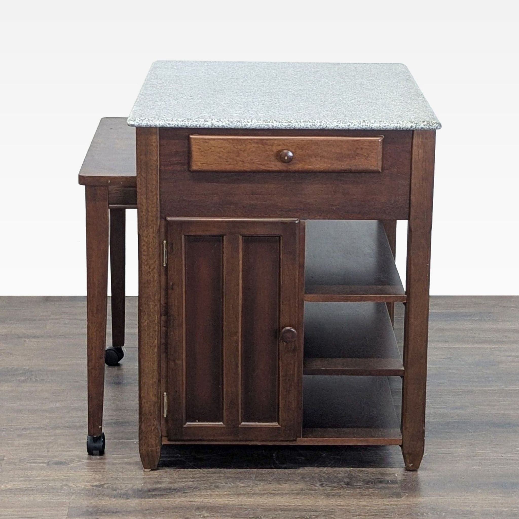 Expandable Wooden Kitchen Island Cart with Granite Top and Storage Shelves - Image 1