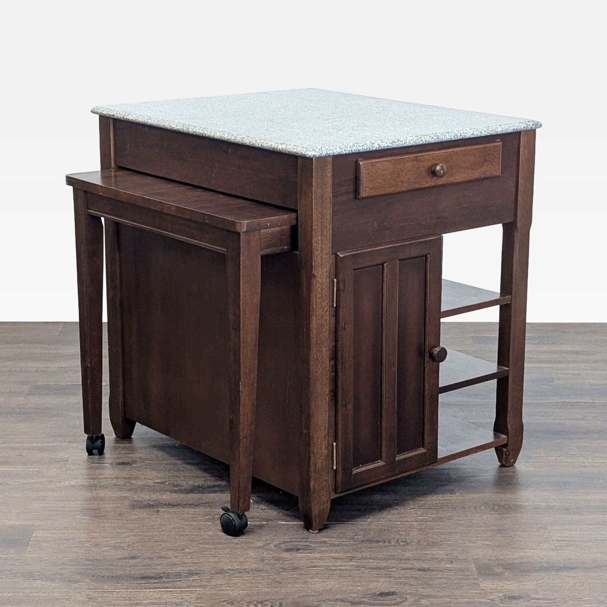 Expandable Wooden Kitchen Island Cart with Granite Top and Storage Shelves - Thumbnail 3