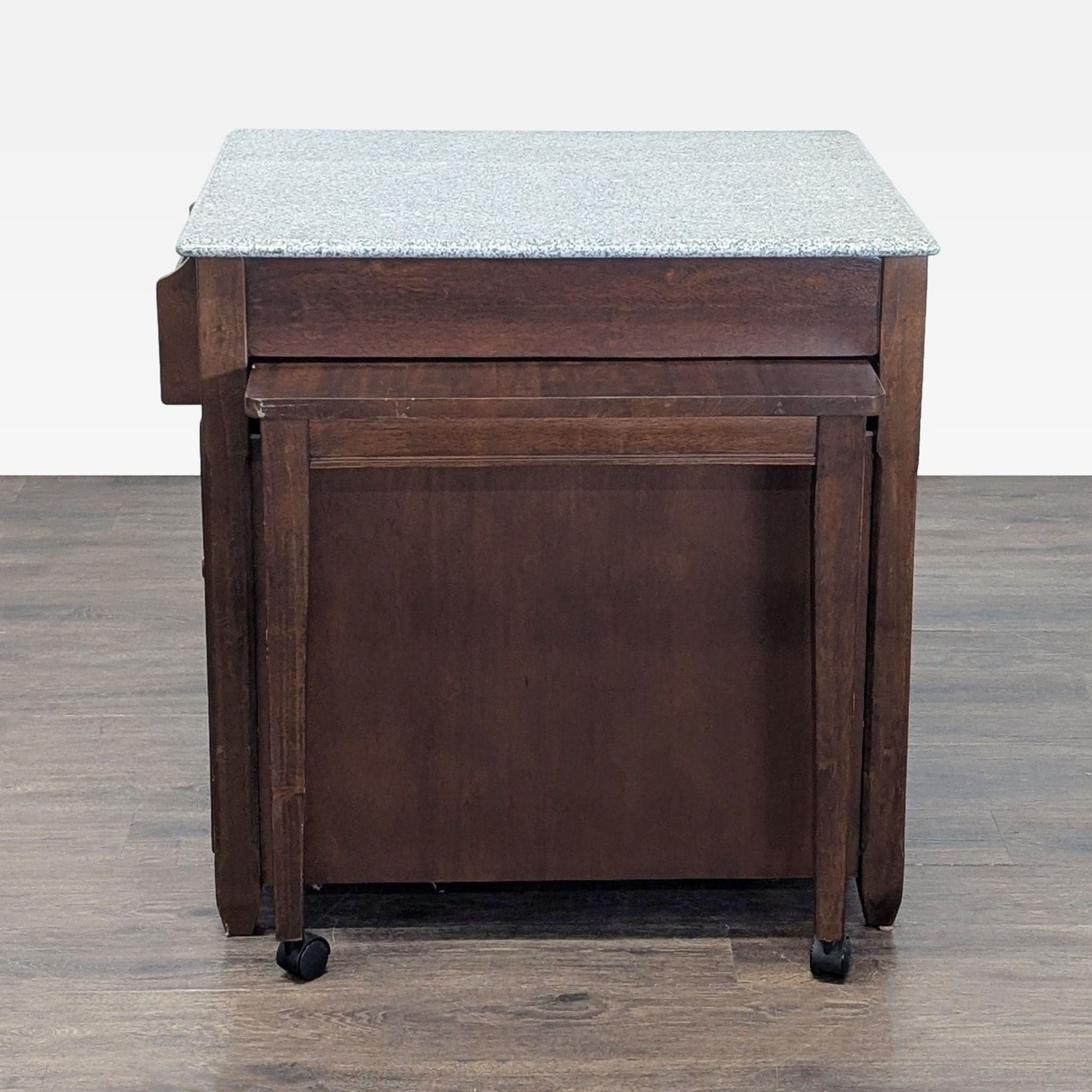 Expandable Wooden Kitchen Island Cart with Granite Top and Storage Shelves - Thumbnail 4