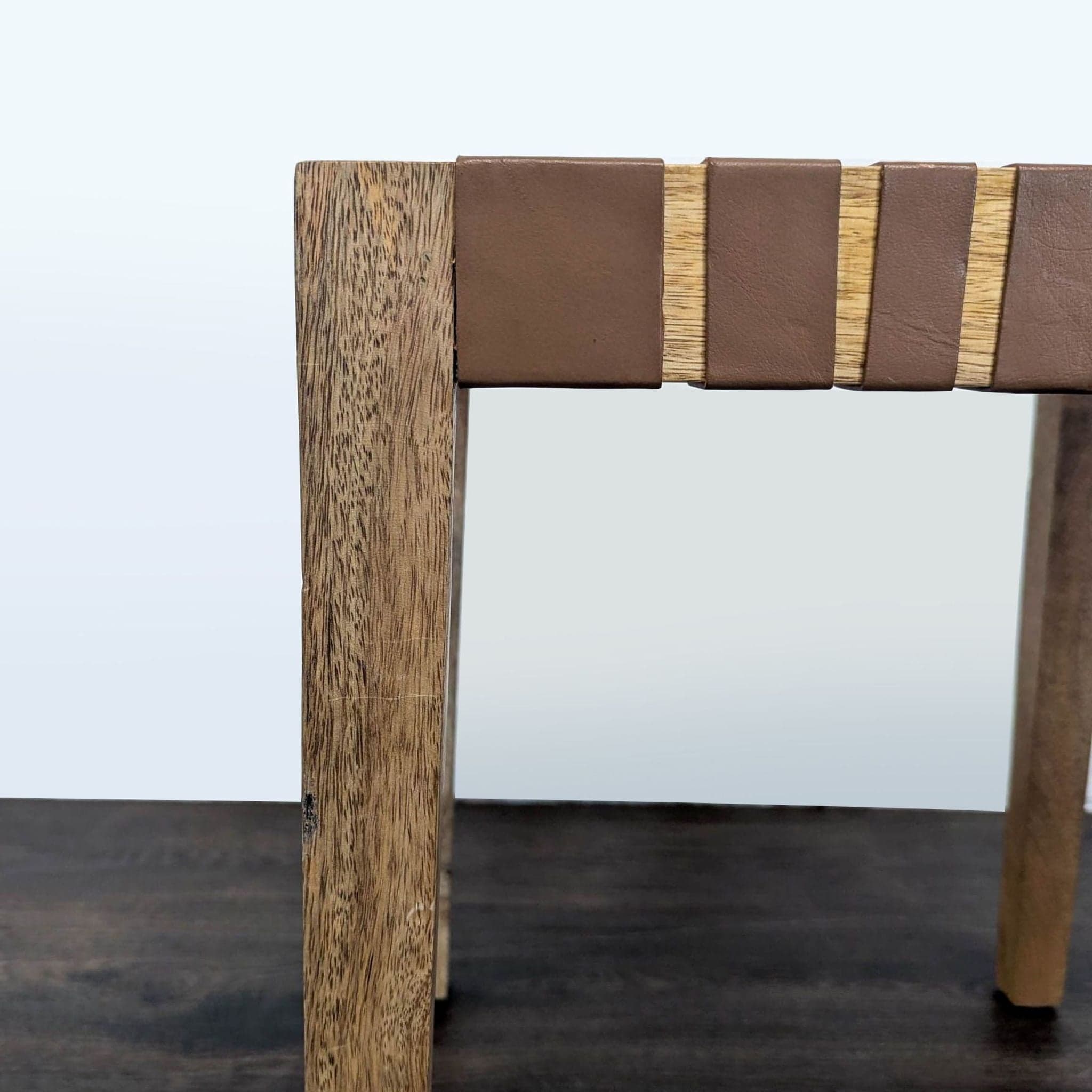 Woven Leather and Wood Stool - Thumbnail 5