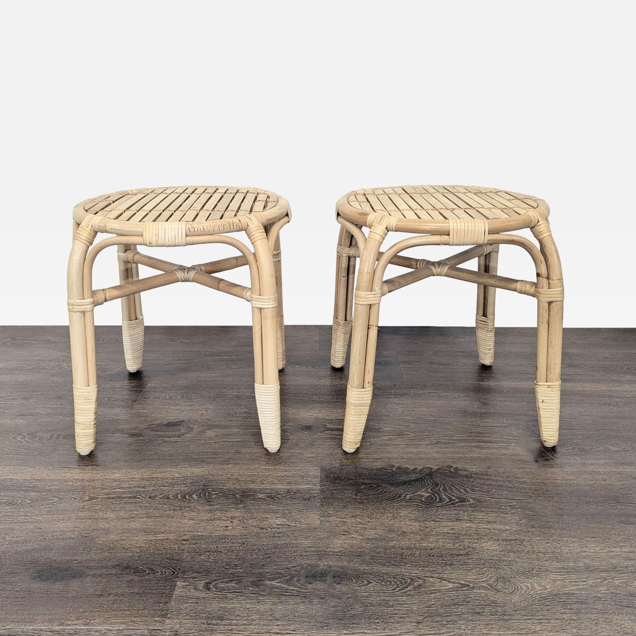 Pair of Small Rattan Stools - Image 1