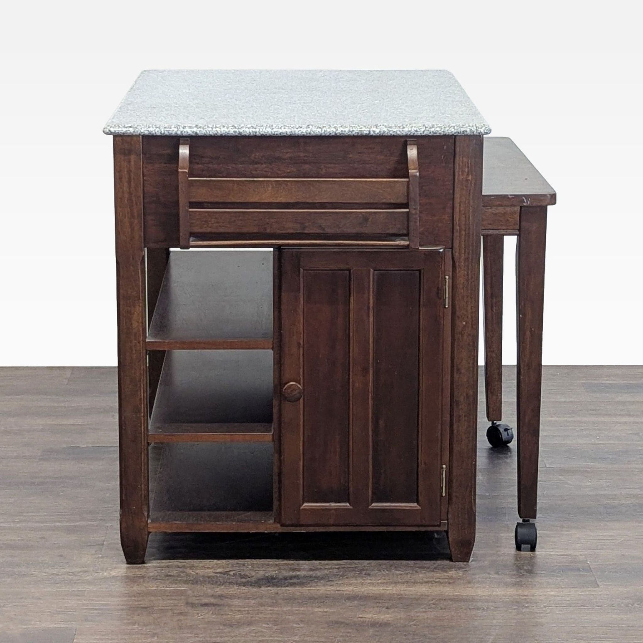 Expandable Wooden Kitchen Island Cart with Granite Top and Storage Shelves - Thumbnail 5