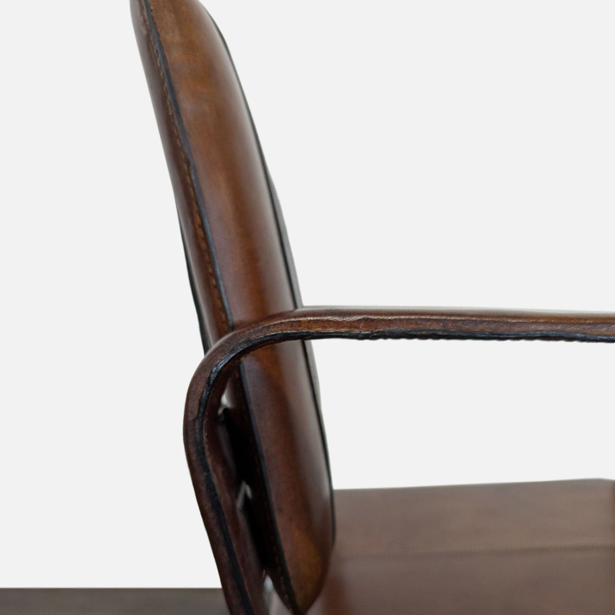 Brown Leather Buckle Lounge Chair with Curved Wooden Frame - Thumbnail 7