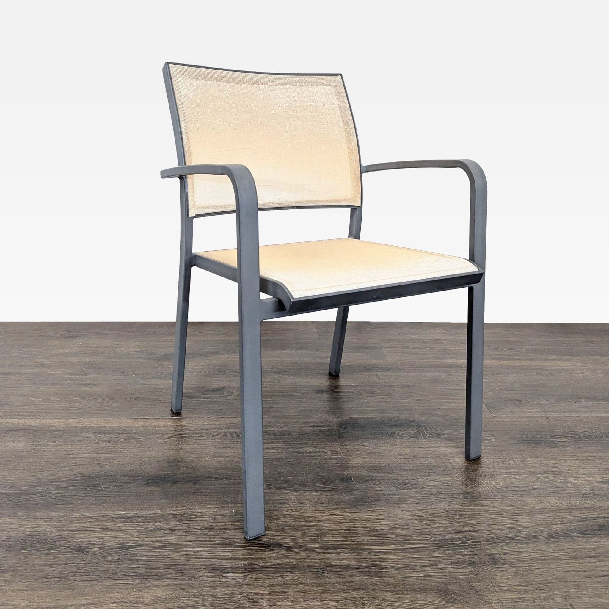 Set of 4 Modern Beige Mesh Armchair with Metal Frame - Thumbnail 2