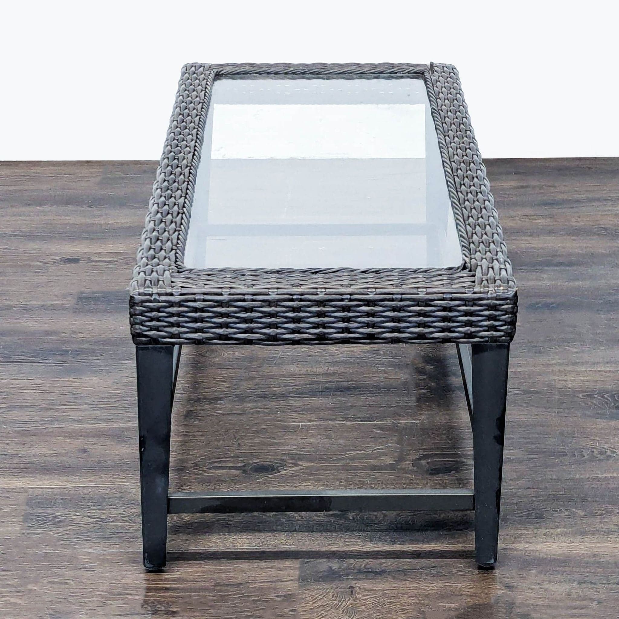 Rectangular Wicker and Glass Coffee Table with Metal Frame - Thumbnail 3