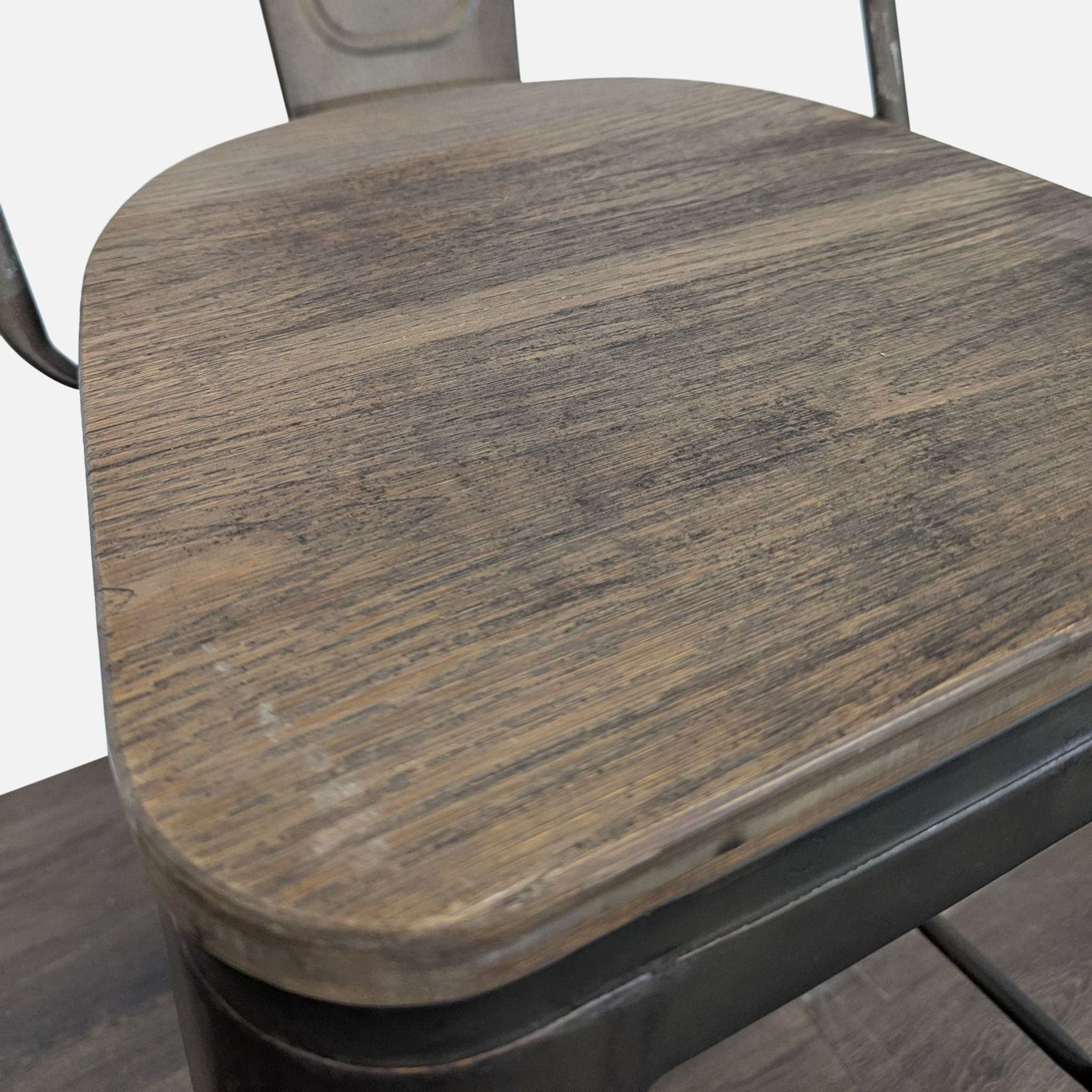 Pair of Metal Bar Stools with Wood Seats - Thumbnail 2