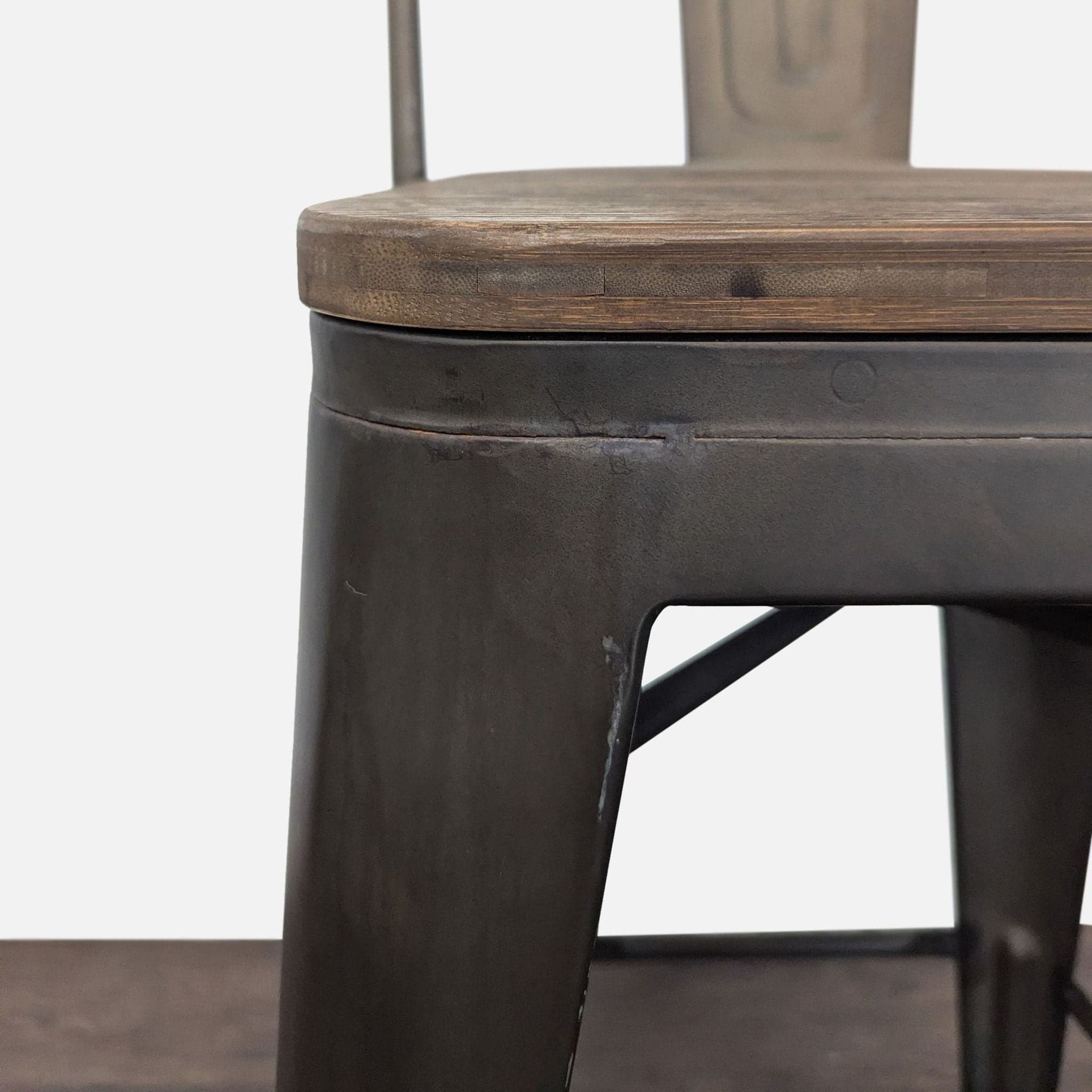 Pair of Metal Bar Stools with Wood Seats - Thumbnail 4