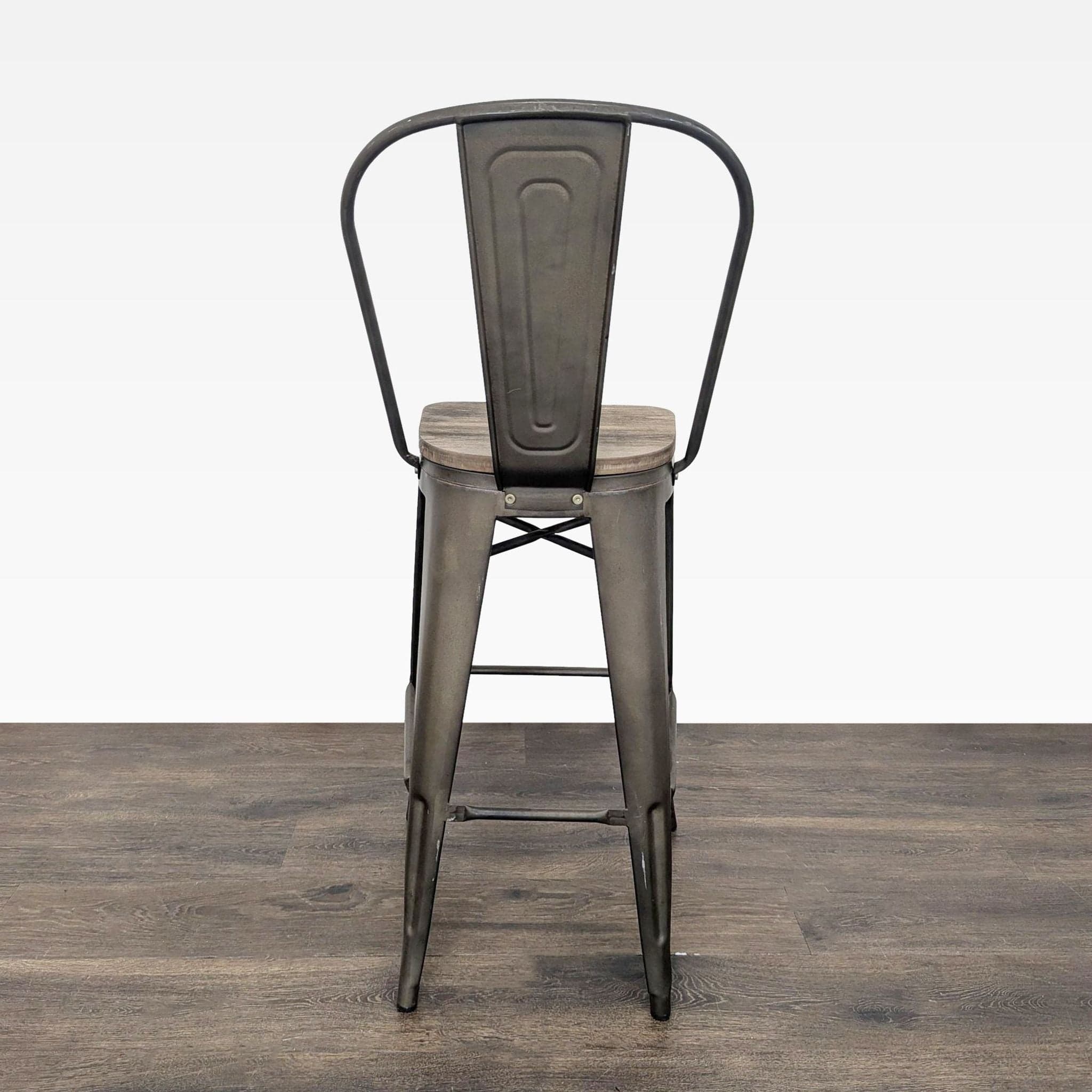 Pair of Metal Bar Stools with Wood Seats - Thumbnail 9