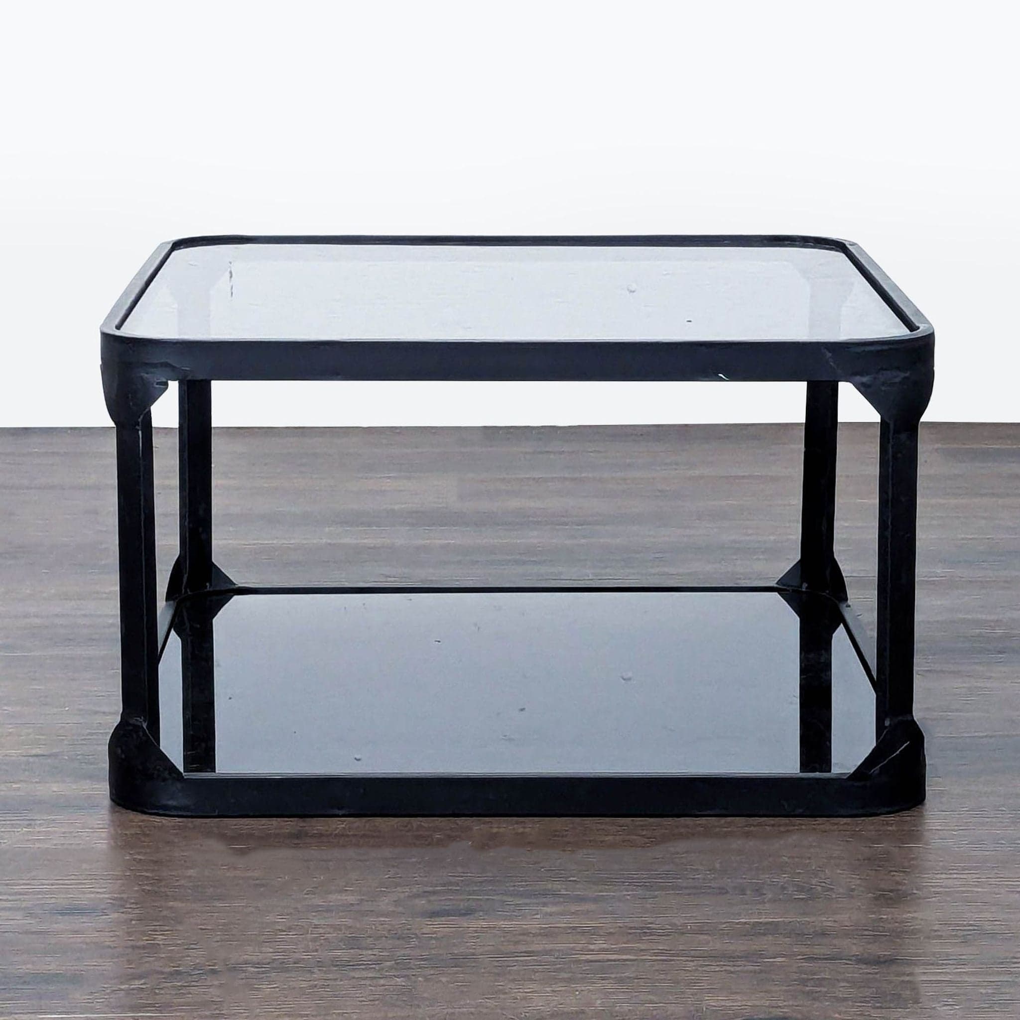 Metal and Glass Coffee Table with Mirror Shelf - Image 1