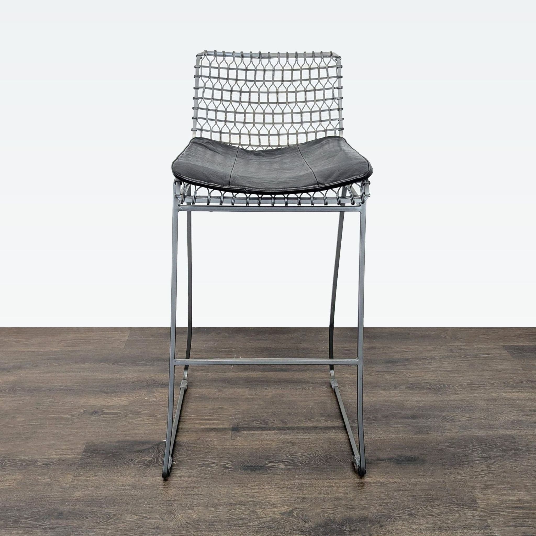 Set of Three Crate & Barrel Tig Metal Bar Stools with Cushions - Thumbnail 3
