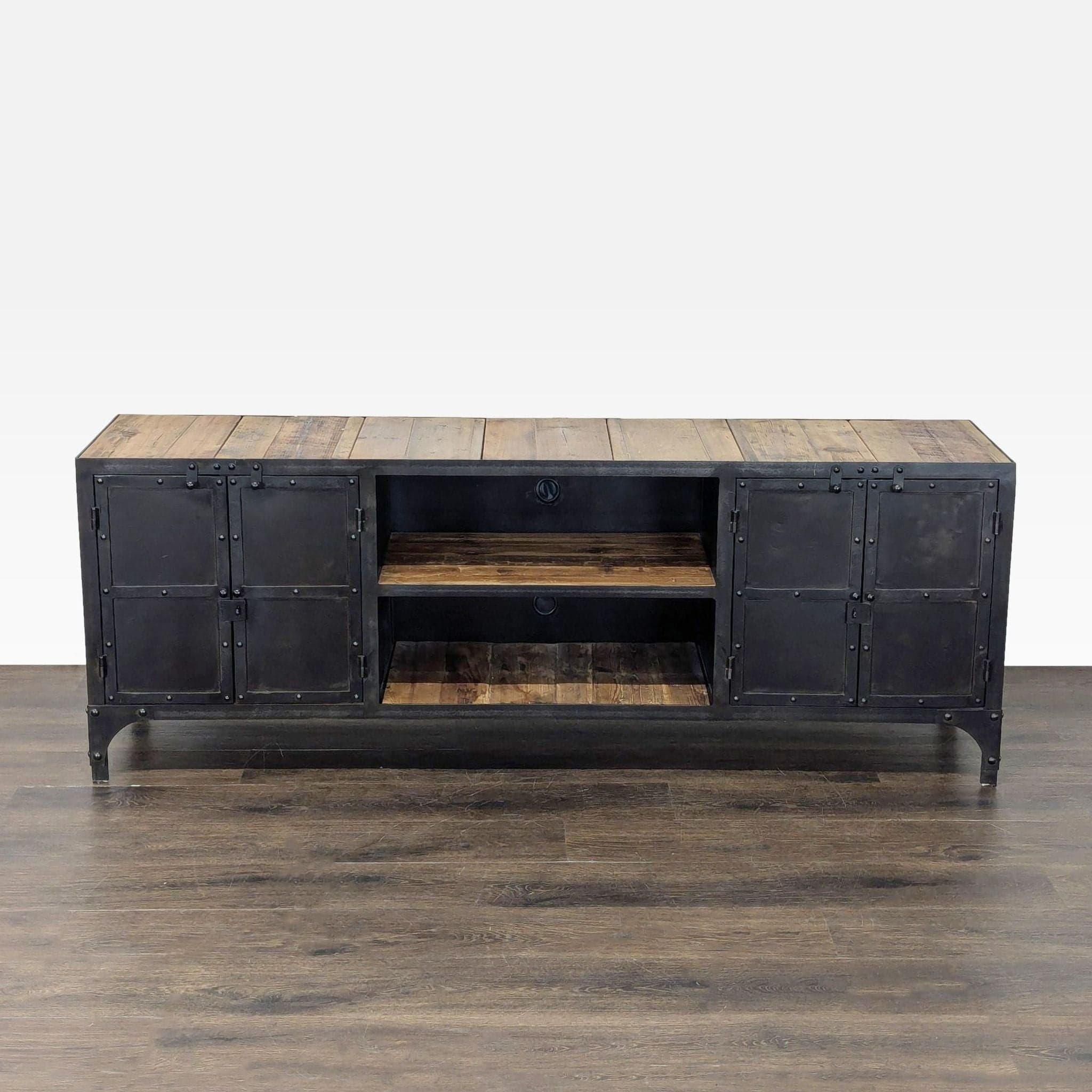 Industrial Wood and Metal Media Console - Image 1