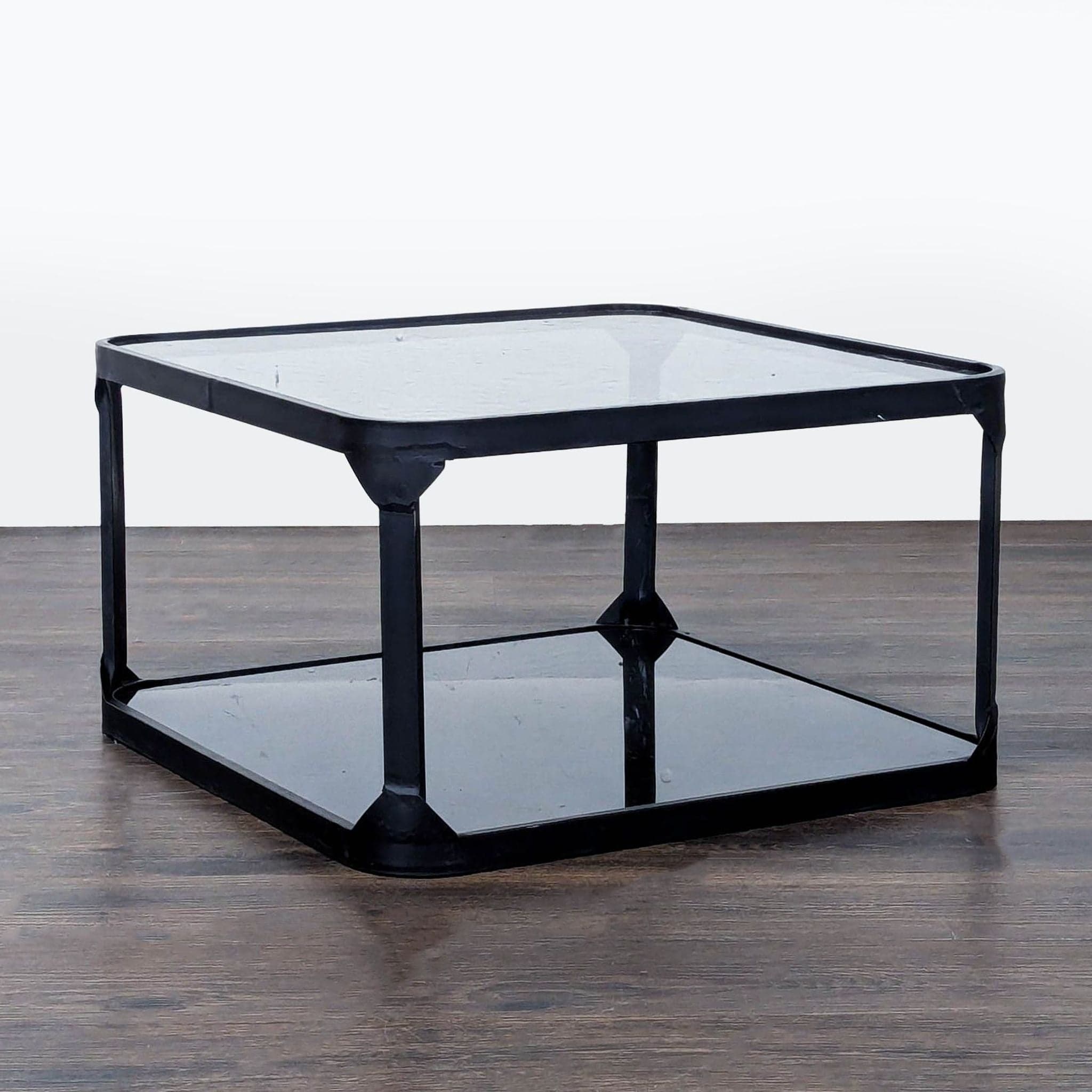 Metal and Glass Coffee Table with Mirror Shelf - Thumbnail 2