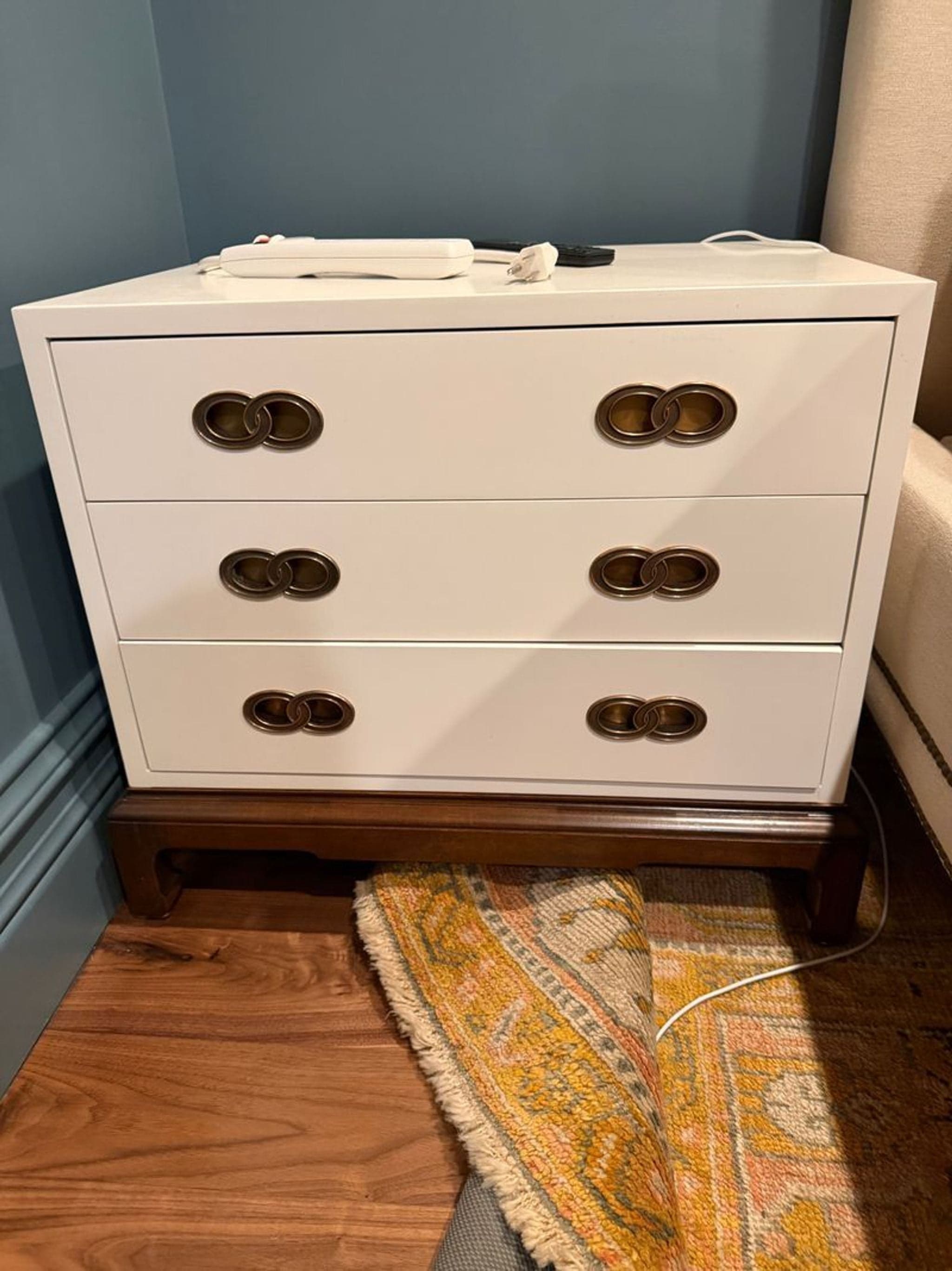 Henredon White 3-Drawer End Tables with Brass Pulls - Pair - Thumbnail 3