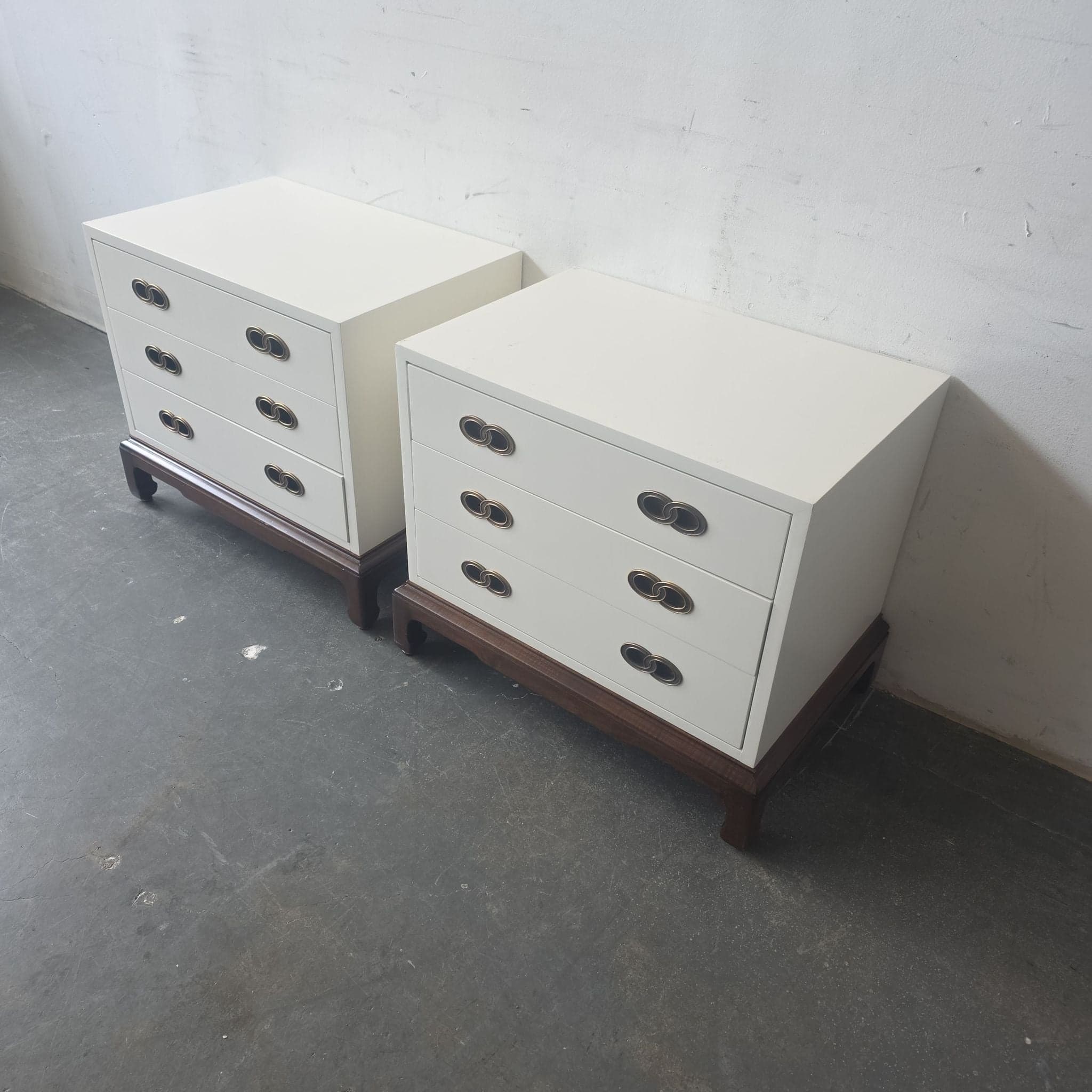 Henredon White 3-Drawer End Tables with Brass Pulls - Pair - Thumbnail 2