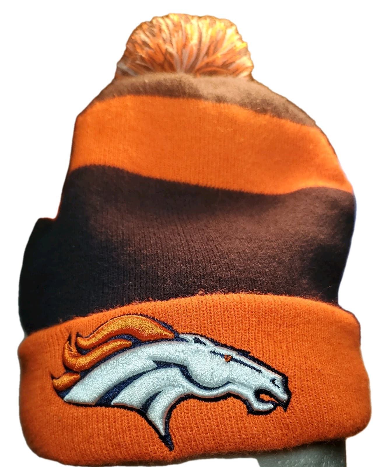 Denver Broncos Beanie Hat Cap Orange Blue White New Era Knit Pompom NFL Football - Image 1