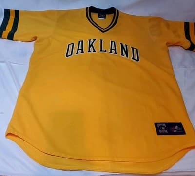 Vintage Oakland Athletics Jersey Mens XL Yellow Green MLB - Thumbnail 3