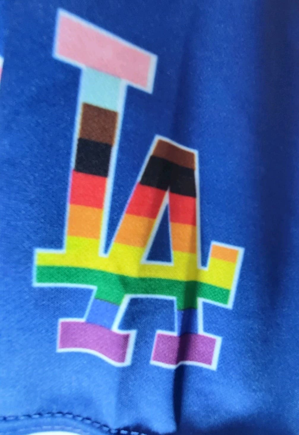Dodgers Size M Men's Blue Short Sleeve #23 L.A. Pride Polyester Baseball Jersey - Thumbnail 4