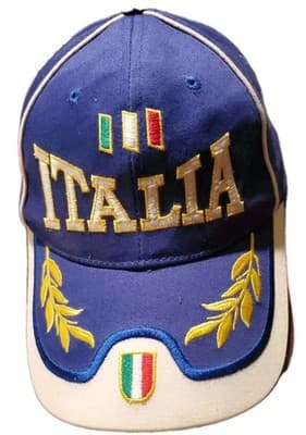 Italia Italy Blue Baseball Cap Embroidered Flag Laurel Leaves Adjustable - Image 1