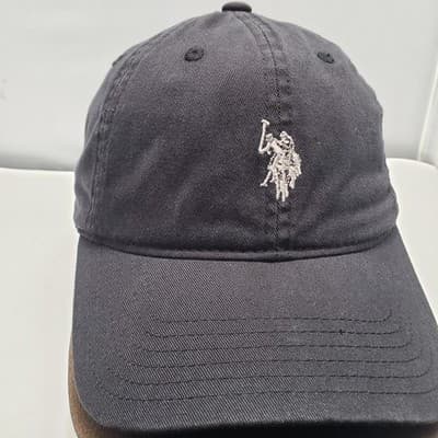 U.S. POLO ASSOCIATION Hat Black w/ White Logo Strapback Adjustable Baseball Cap - Image 1