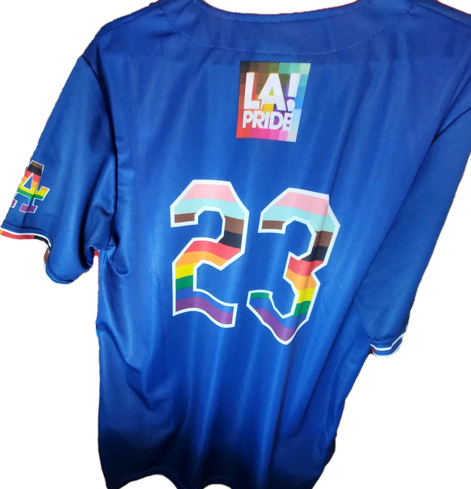 Dodgers Size M Men's Blue Short Sleeve #23 L.A. Pride Polyester Baseball Jersey - Thumbnail 2