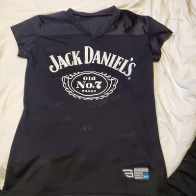 Medium Black Jack Daniels Old No.7 Woman Mesh Football Jersey Vintage Game Gear - Image 1